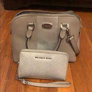Silver/Grey Michael Kors Crossbody with wallet